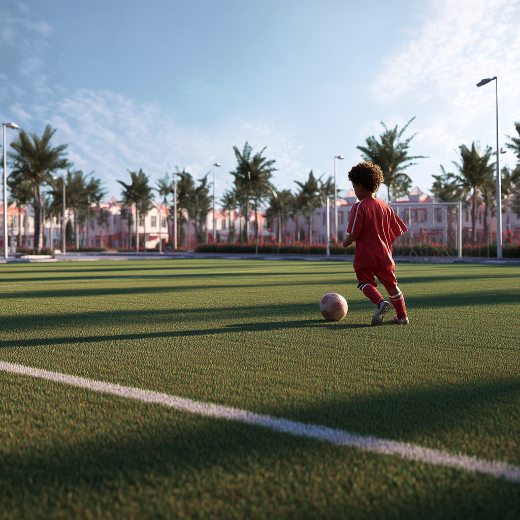 Football 6 sea064485 A Saudi child dressed in red soccer attire playing at b73c8585 0fcf 4e14 be00 7c42dc732f80 Football