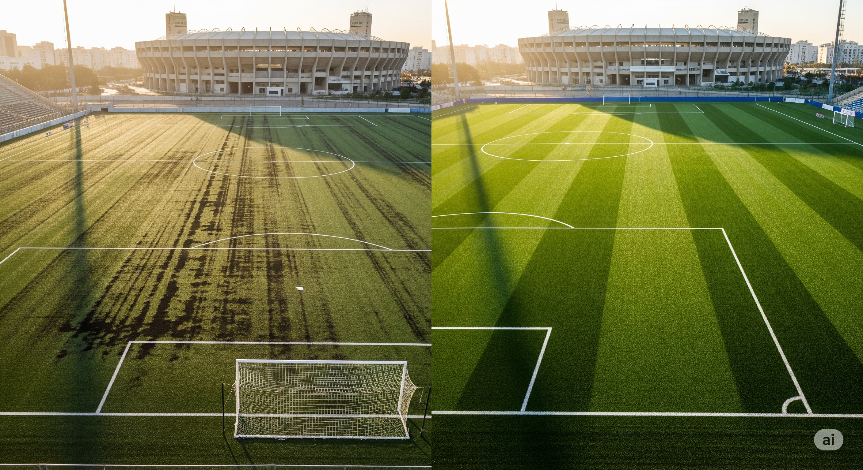Comparaison terrain football synthétique dégradé vs neuf FIFA Quality Maroc Casablanca gazon artificiel 2 ans usure fournisseur Starfield